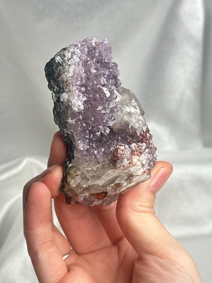 Amethyst with Red Druzy & Calcite | Natural Purple Quartz Crystal Specimen | Sparkling Mineral Decor Gift for Collectors and Display