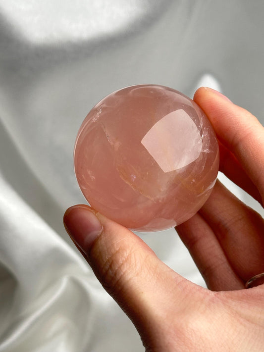 Watermelon Pink Rose Quartz Sphere | Natural Pink Quartz Crystal Ball | Unique Banded Gemstone Decor Gift for Collectors & Display