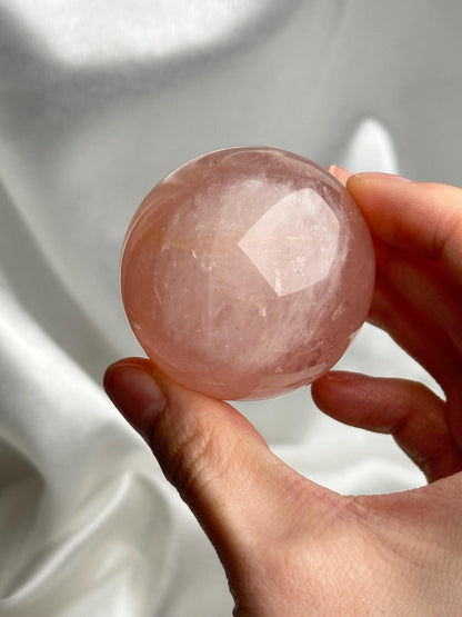 Watermelon Pink Rose Quartz Sphere | Natural Pink Quartz Crystal Ball | Unique Banded Gemstone Decor Gift for Collectors & Display
