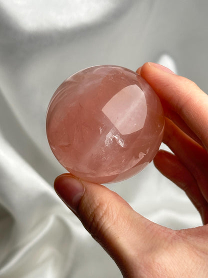 Watermelon Pink Rose Quartz Sphere | Natural Pink Quartz Crystal Ball | Unique Banded Gemstone Decor Gift for Collectors & Display