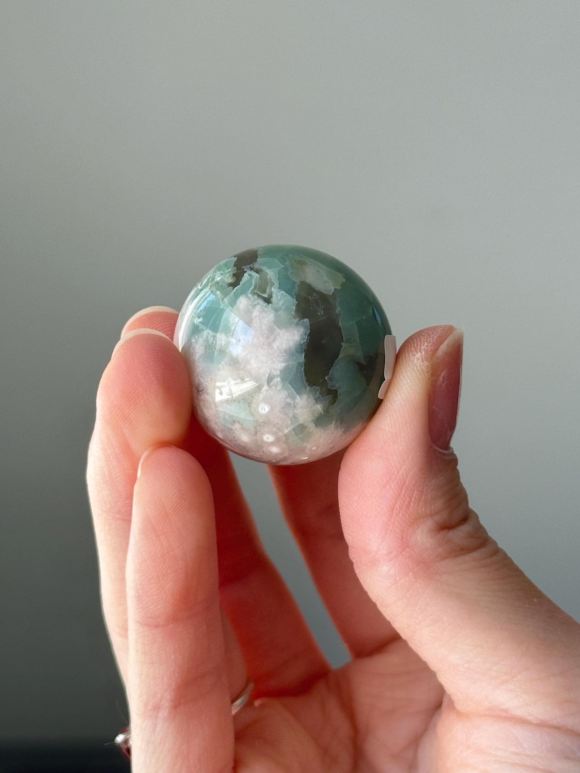 Green Flower Agate Sphere | Natural Floral Agate Crystal Ball | Soft Green Blossom Gemstone Decor Gift for Collectors