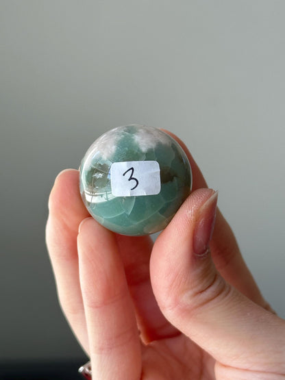 Green Flower Agate Sphere | Natural Floral Agate Crystal Ball | Soft Green Blossom Gemstone Decor Gift for Collectors