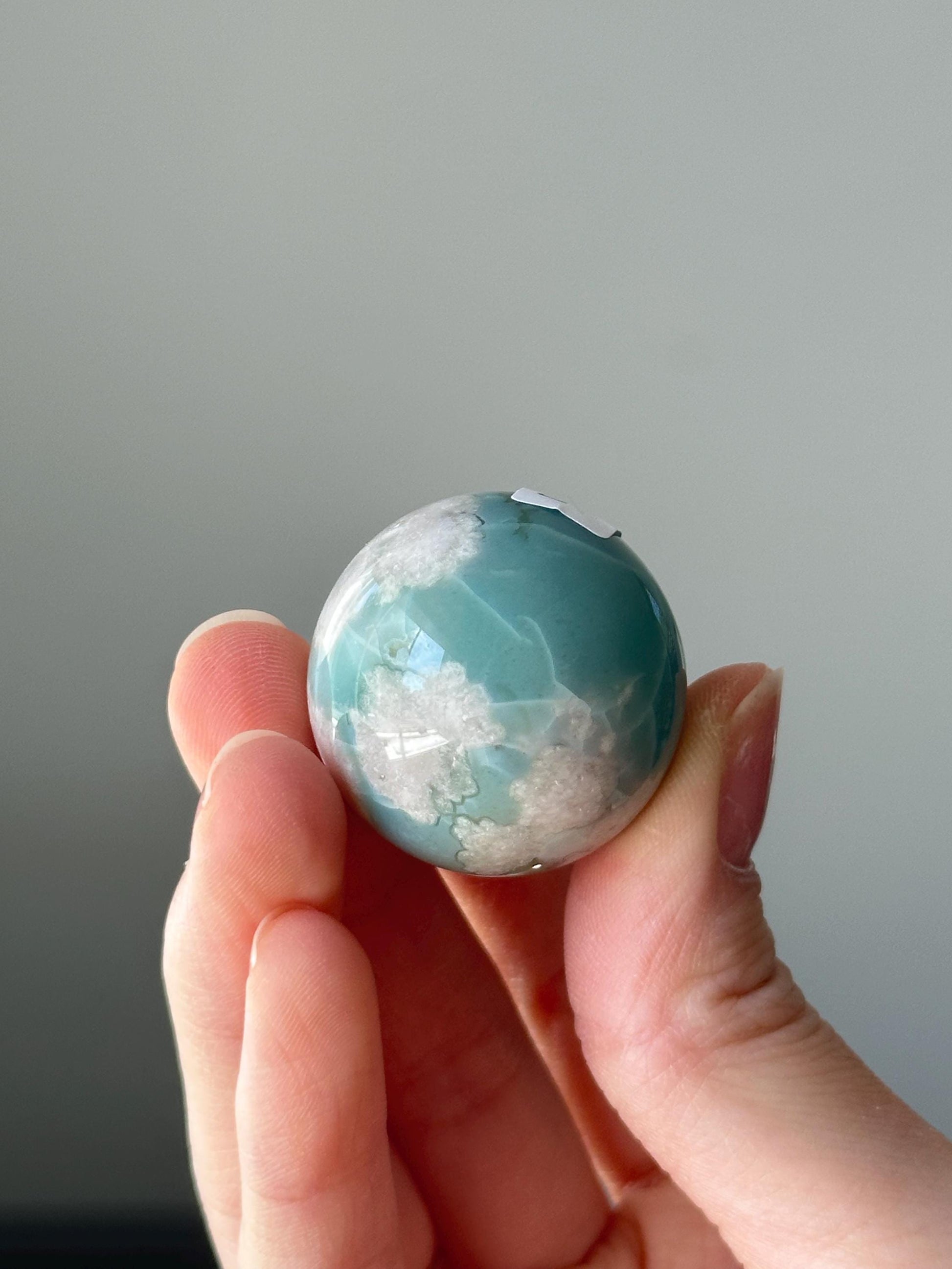 Green Flower Agate Sphere | Natural Floral Agate Crystal Ball | Soft Green Blossom Gemstone Decor Gift for Collectors