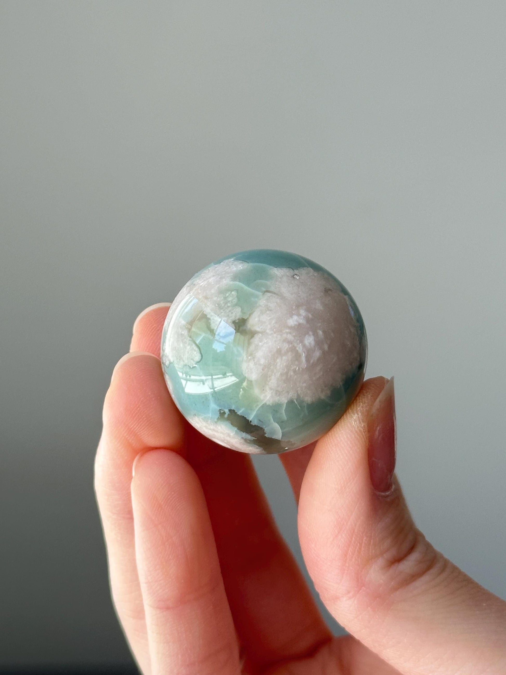 Green Flower Agate Sphere | Natural Floral Agate Crystal Ball | Soft Green Blossom Gemstone Decor Gift for Collectors