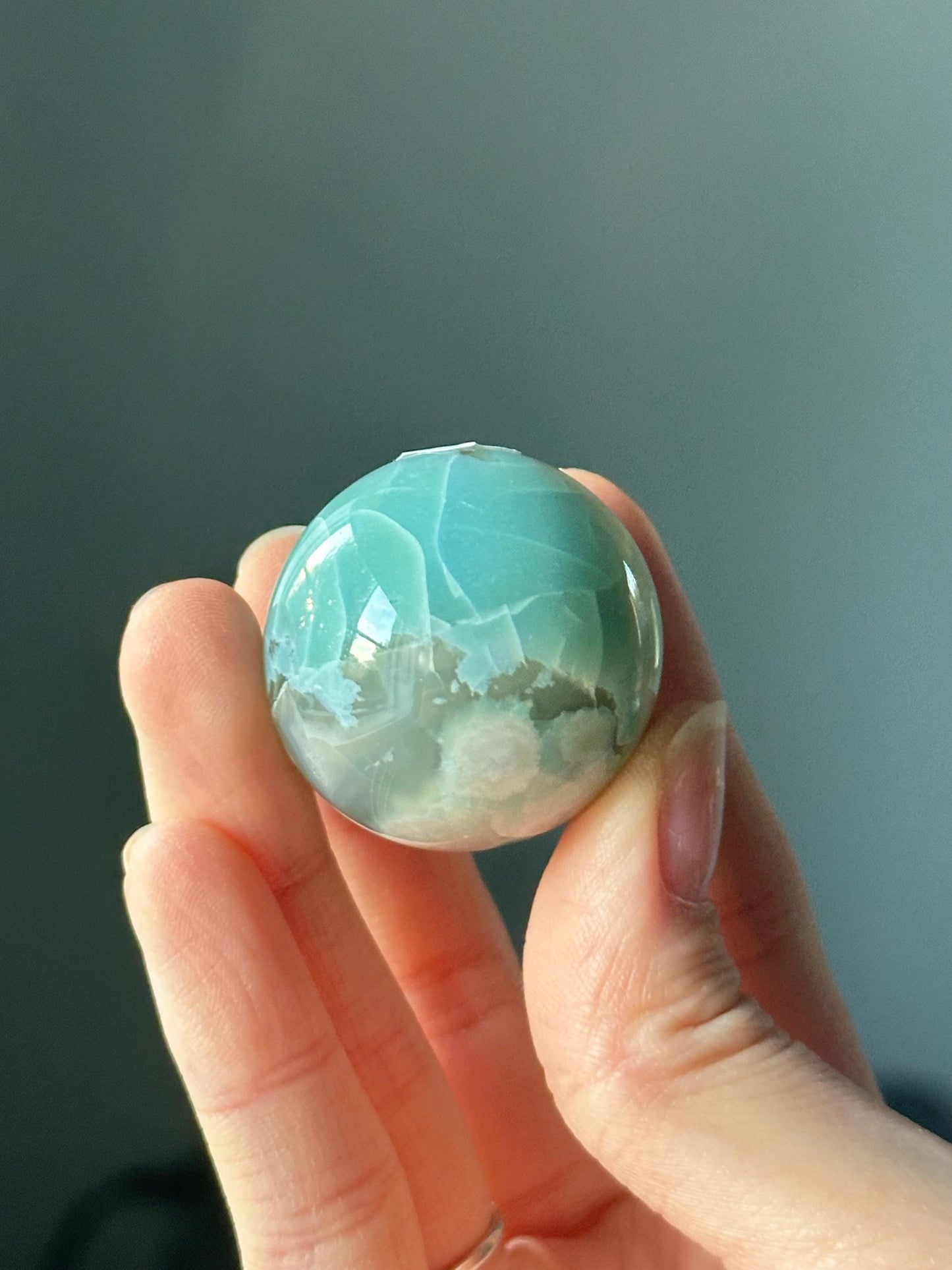 Green Flower Agate Sphere | Natural Floral Agate Crystal Ball | Soft Green Blossom Gemstone Decor Gift for Collectors
