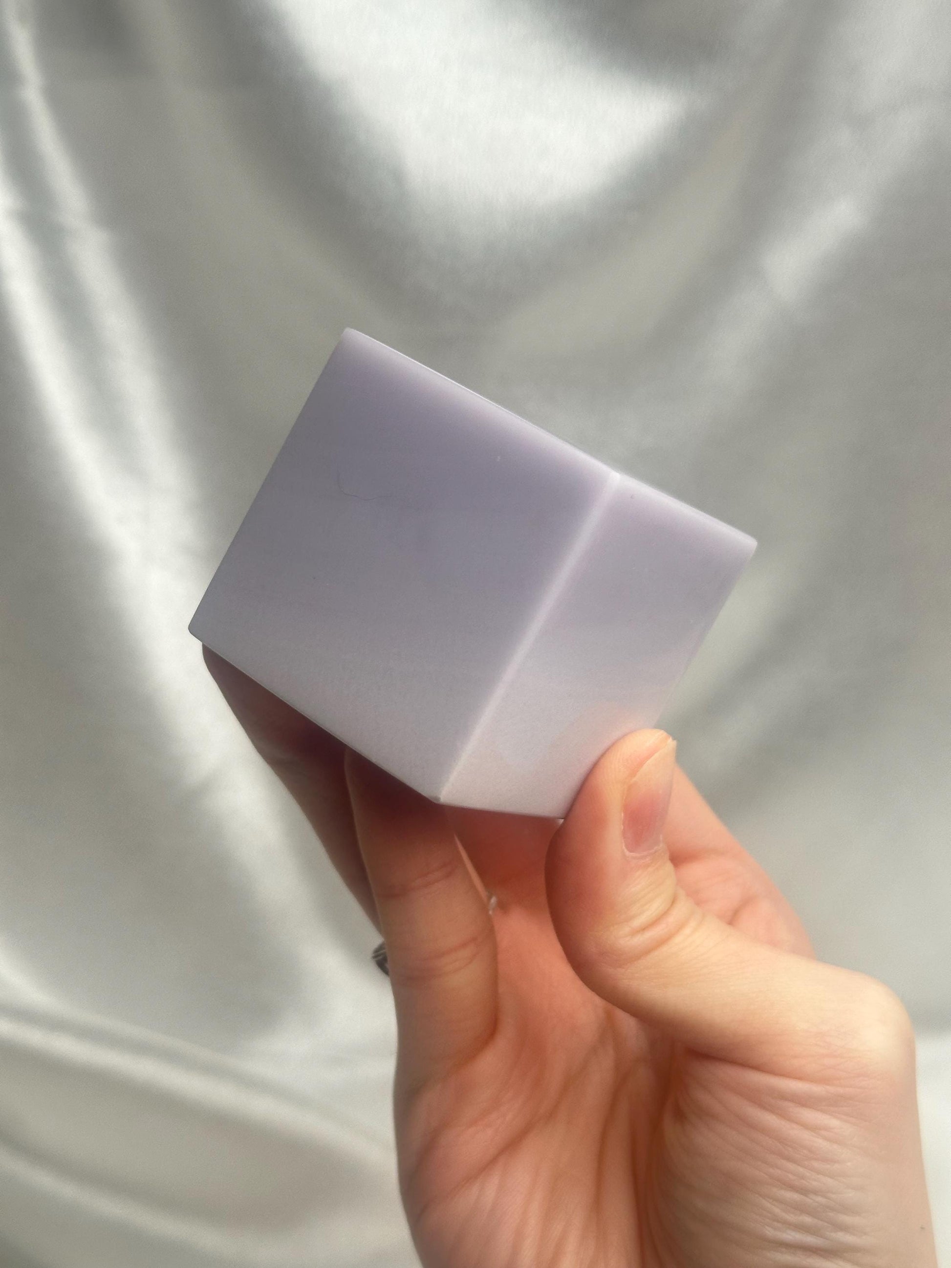 Yttrium Fluorite Floating Cube | Polished Purple Fluorite Crystal Carving | Geometric Mineral Display for Collectors & Decor