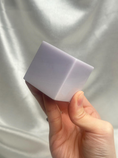 Yttrium Fluorite Floating Cube | Polished Purple Fluorite Crystal Carving | Geometric Mineral Display for Collectors & Decor