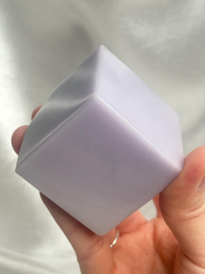 Yttrium Fluorite Floating Cube | Polished Purple Fluorite Crystal Carving | Geometric Mineral Display for Collectors & Decor