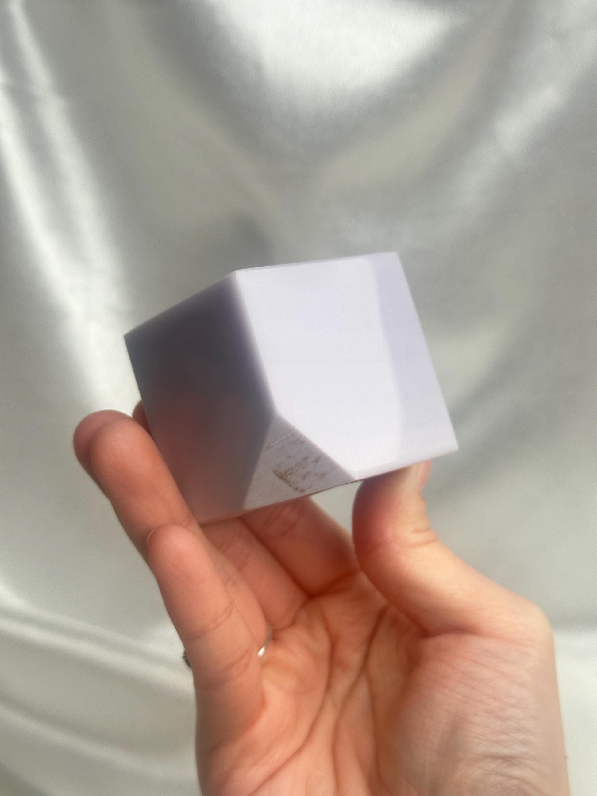 Yttrium Fluorite Floating Cube | Polished Purple Fluorite Crystal Carving | Geometric Mineral Display for Collectors & Decor