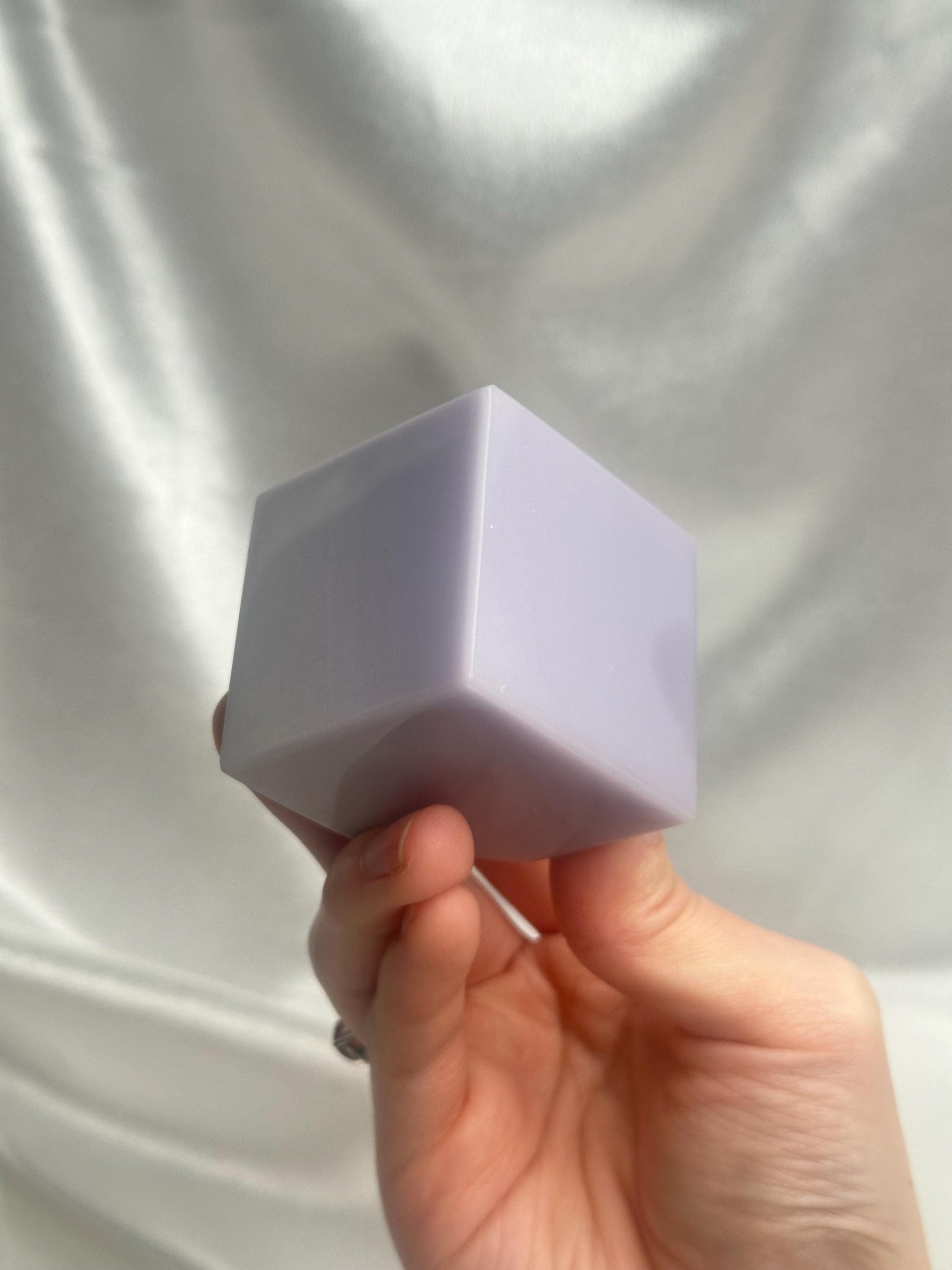 Yttrium Fluorite Floating Cube | Polished Purple Fluorite Crystal Carving | Geometric Mineral Display for Collectors & Decor