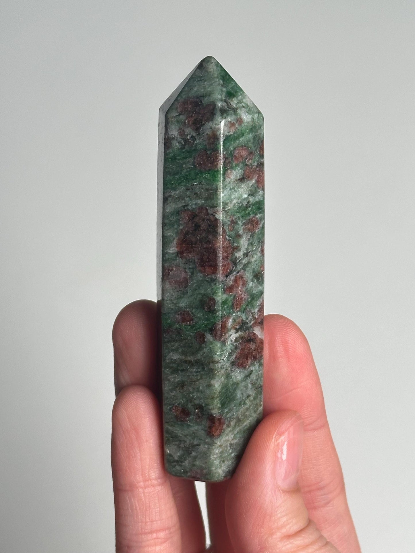 Eclogite Tower | Natural Jade & Garnet Crystal Point | Red Garnet in Green Matrix Metamorphic Stone Decor Gift for Collectors