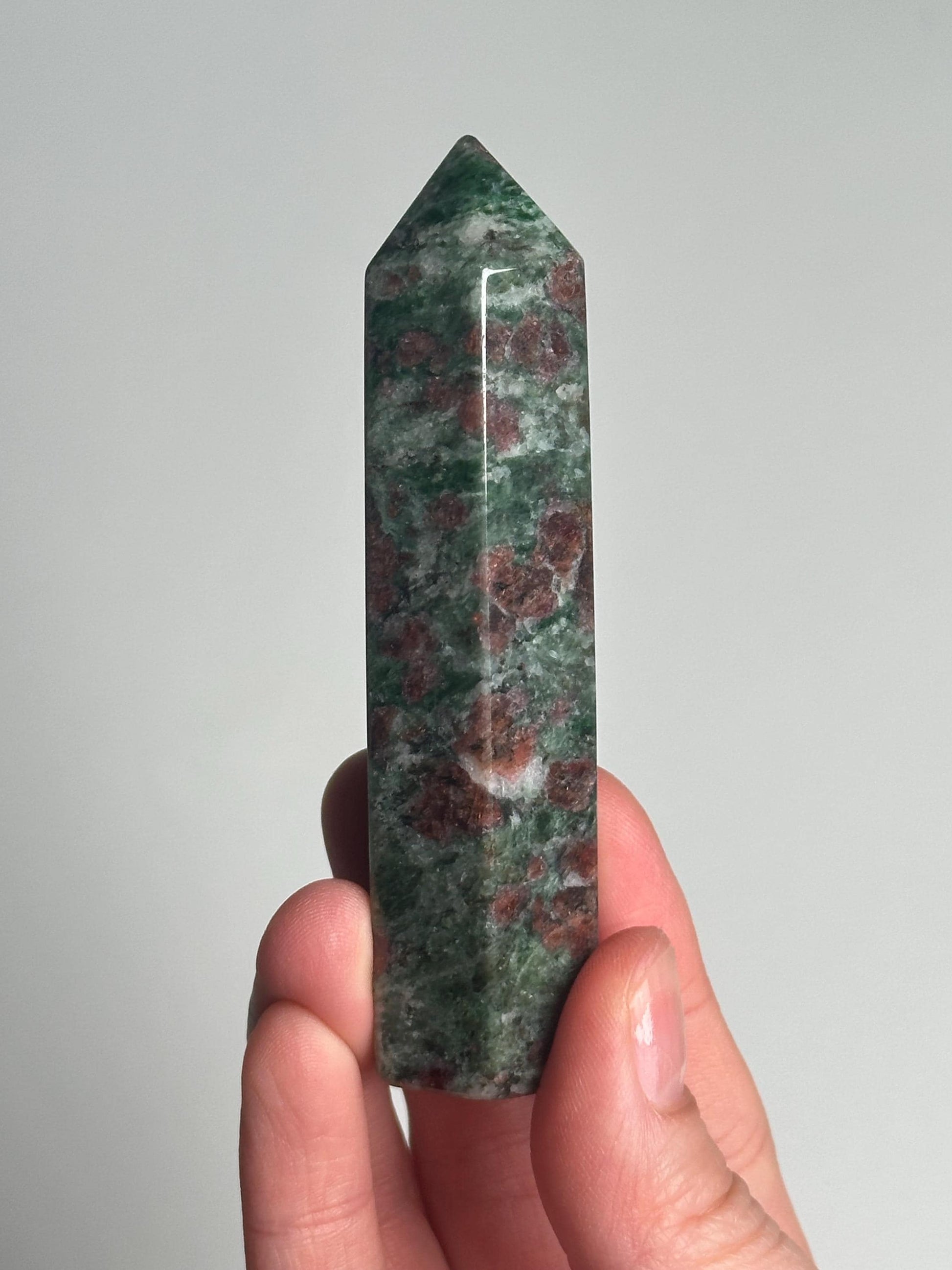 Eclogite Tower | Natural Jade & Garnet Crystal Point | Red Garnet in Green Matrix Metamorphic Stone Decor Gift for Collectors