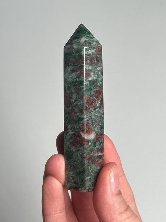Eclogite Tower | Natural Jade & Garnet Crystal Point | Red Garnet in Green Matrix Metamorphic Stone Decor Gift for Collectors