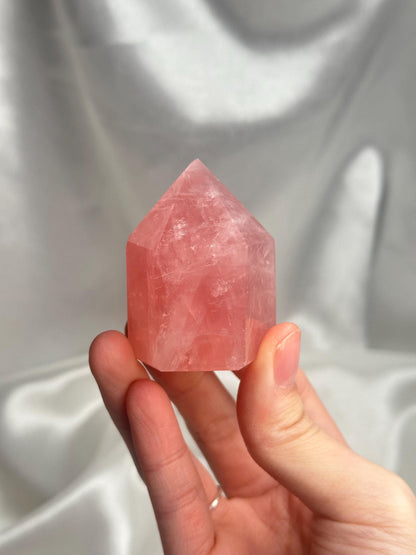 Watermelon Pink Rose Quartz Tower from Brazil | Natural Pink Quartz Crystal Point | Unique Gemstone Decor Gift for Collectors