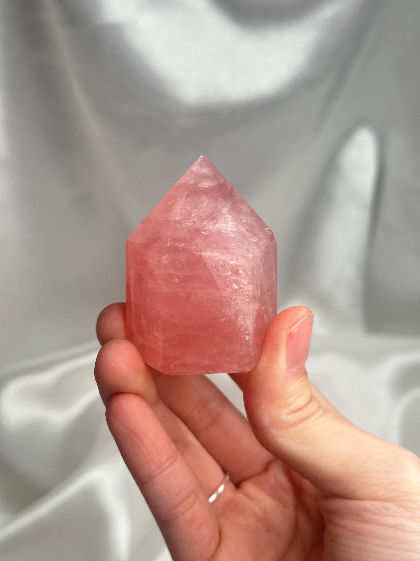 Watermelon Pink Rose Quartz Tower from Brazil | Natural Pink Quartz Crystal Point | Unique Gemstone Decor Gift for Collectors