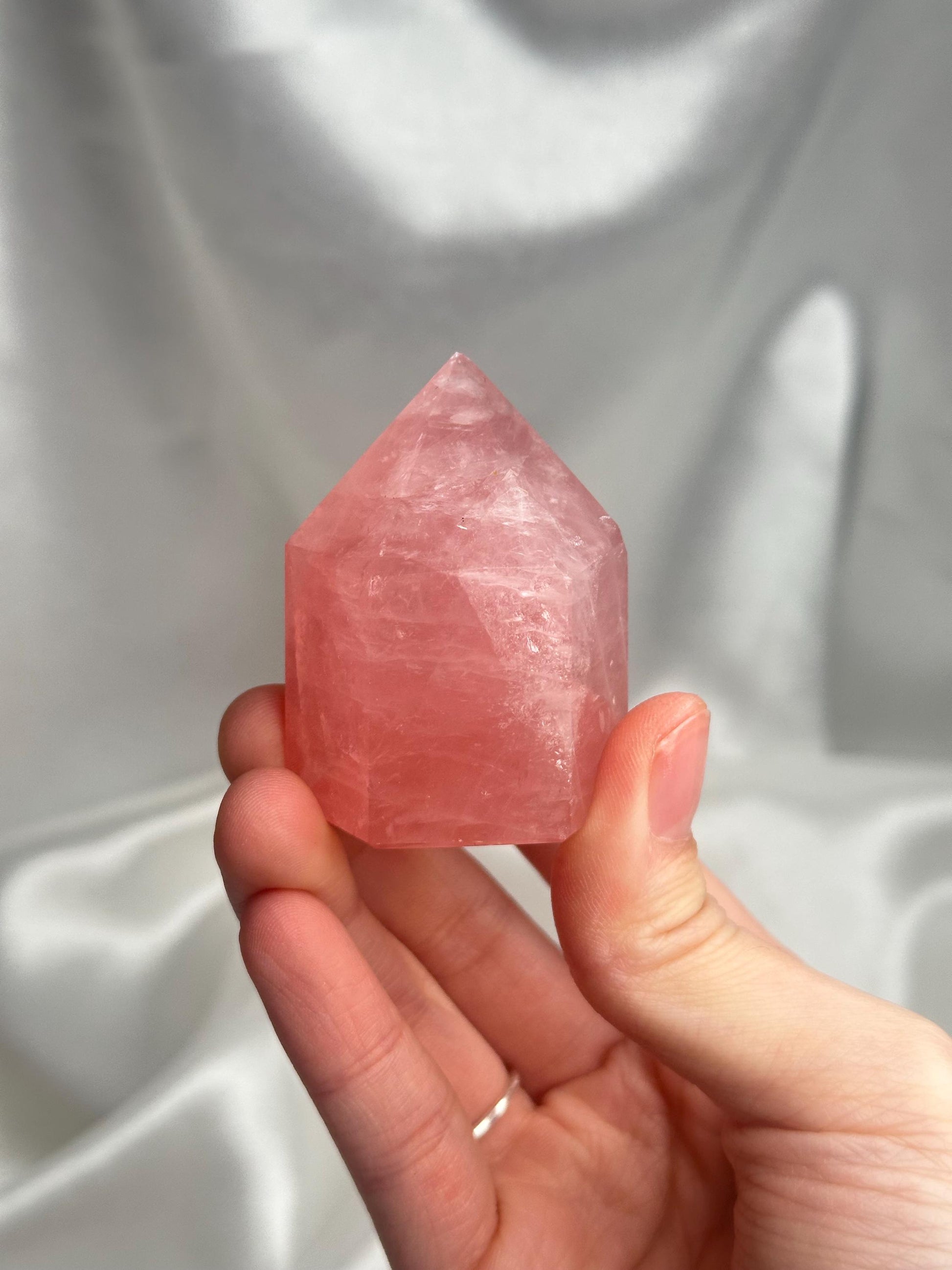 Watermelon Pink Rose Quartz Tower from Brazil | Natural Pink Quartz Crystal Point | Unique Gemstone Decor Gift for Collectors