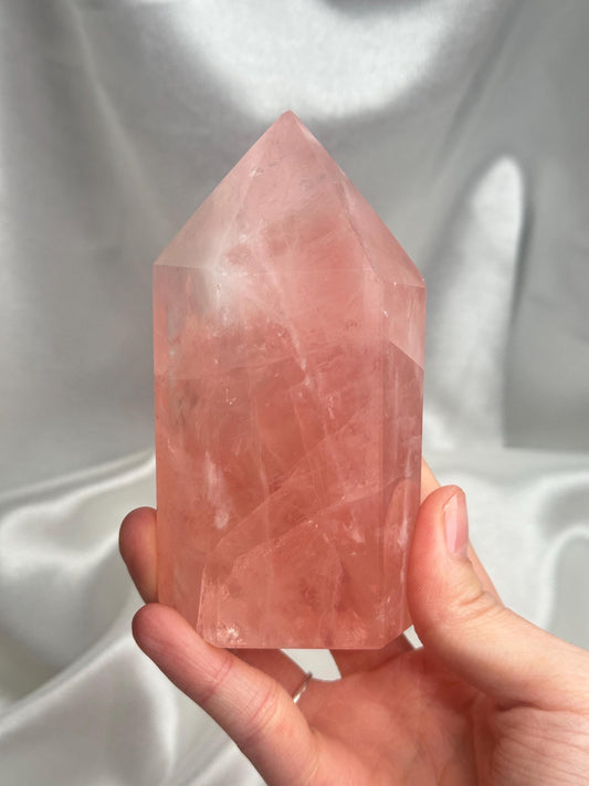 Watermelon Pink Rose Quartz Tower from Brazil | Natural Pink Quartz Crystal Point | Unique Gemstone Decor Gift for Collectors