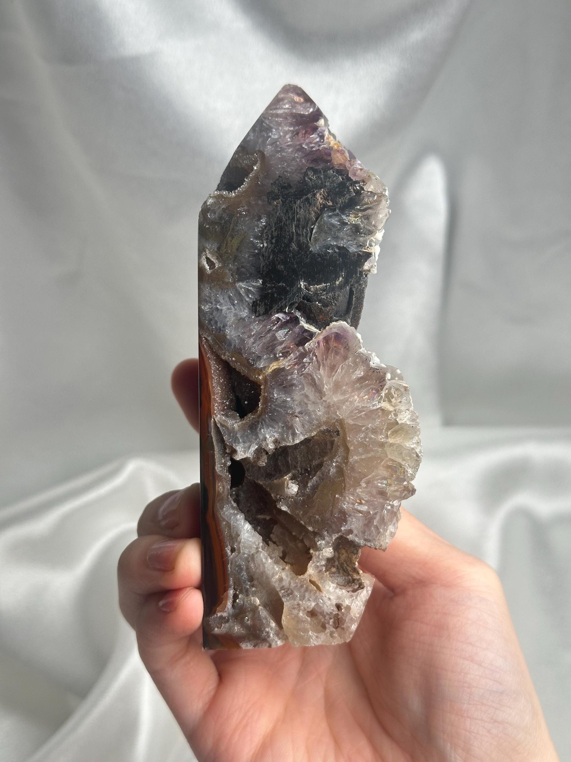 Agate Amethyst Tower with Blue Druzy & Dogtooth Calcite | Natural Crystal Point | Unique Purple Blue Mineral Decor Gift for Collectors