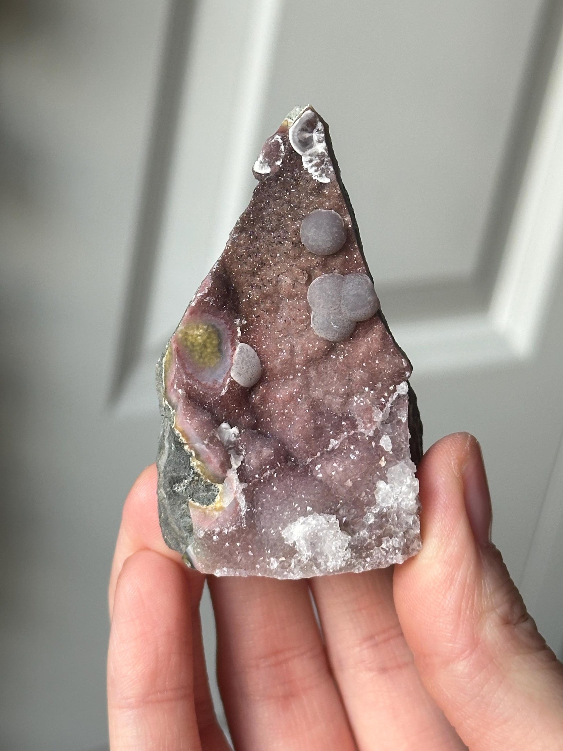 Pink Amethyst Druzy with Botryoidal Fluorite Growth | Natural Sparkling Crystal Tower | Unique Purple Mineral Decor Gift for Collectors