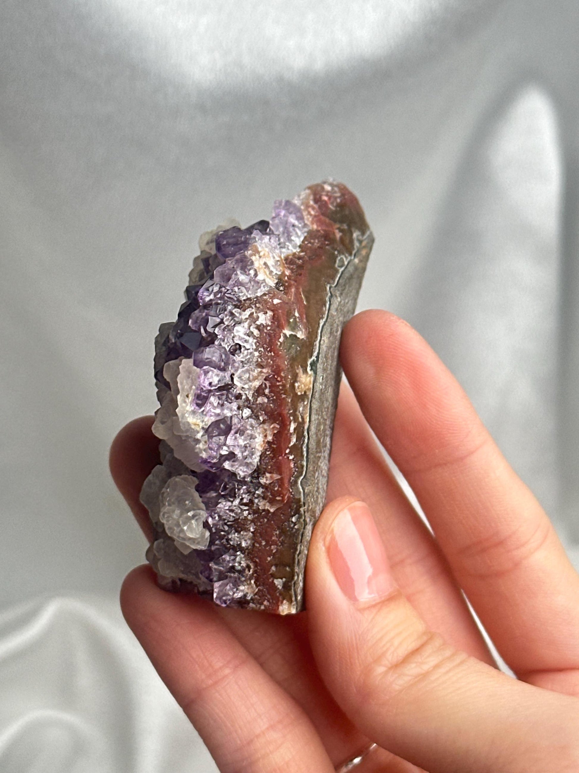 Amethyst with Calcite | Natural Purple Quartz Crystal with White Calcite Formation | Unique Mineral Specimen Decor Gift for Collectors