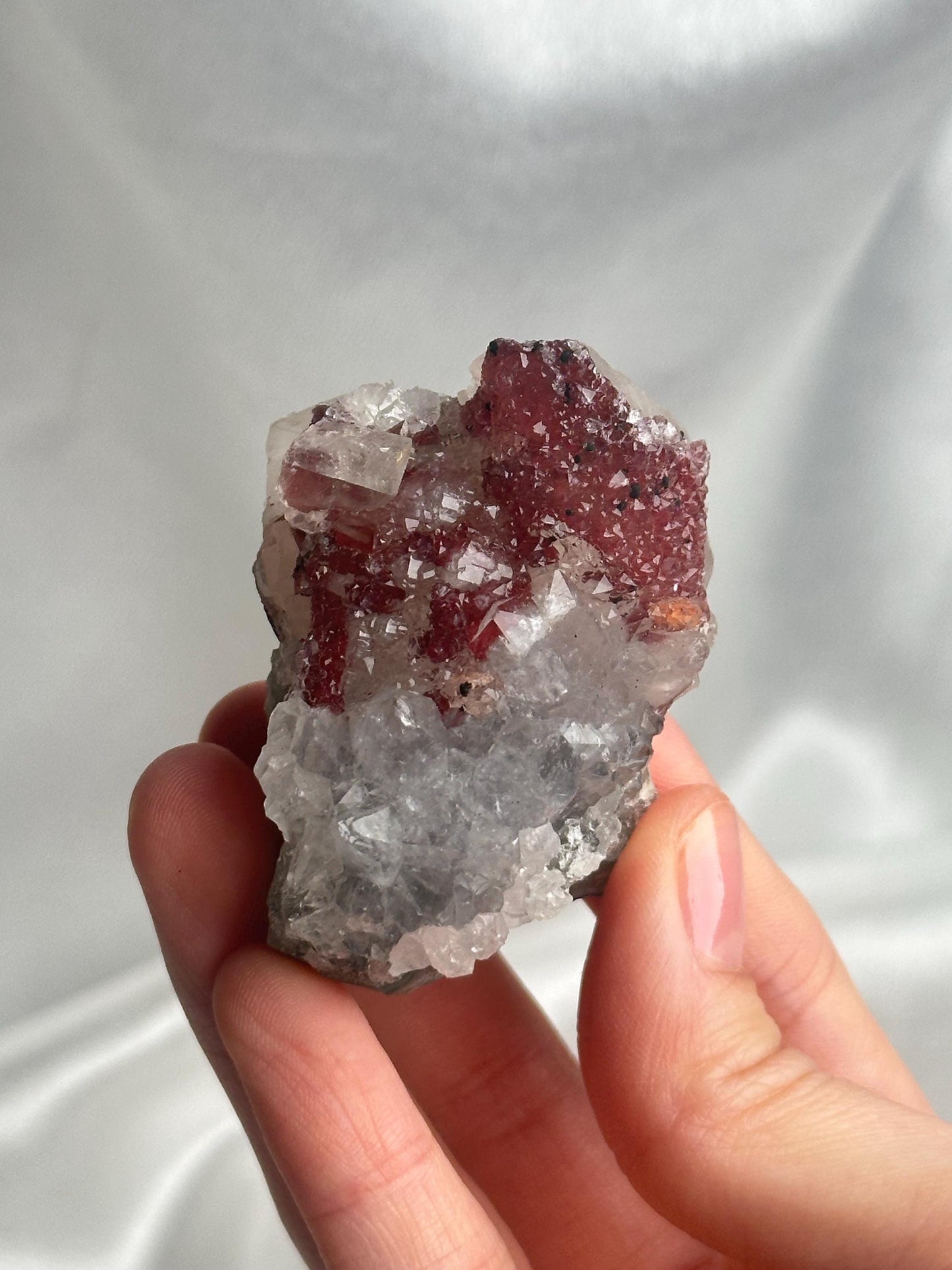 Amethyst with Red Druzy & Calcite | Natural Purple Quartz Crystal Specimen | Sparkling Mineral Decor Gift for Collectors and Display