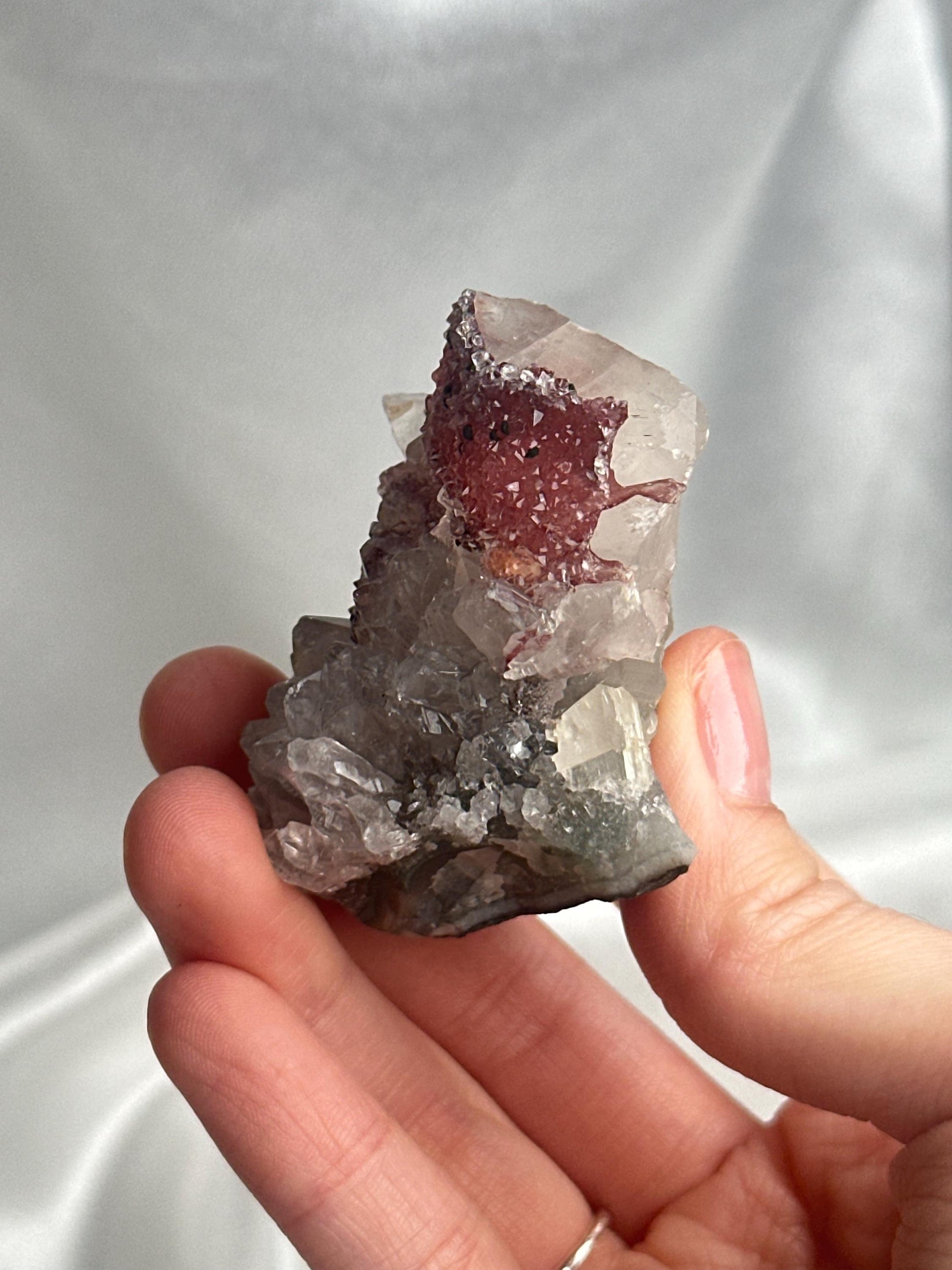 Amethyst with Red Druzy & Calcite | Natural Purple Quartz Crystal Specimen | Sparkling Mineral Decor Gift for Collectors and Display