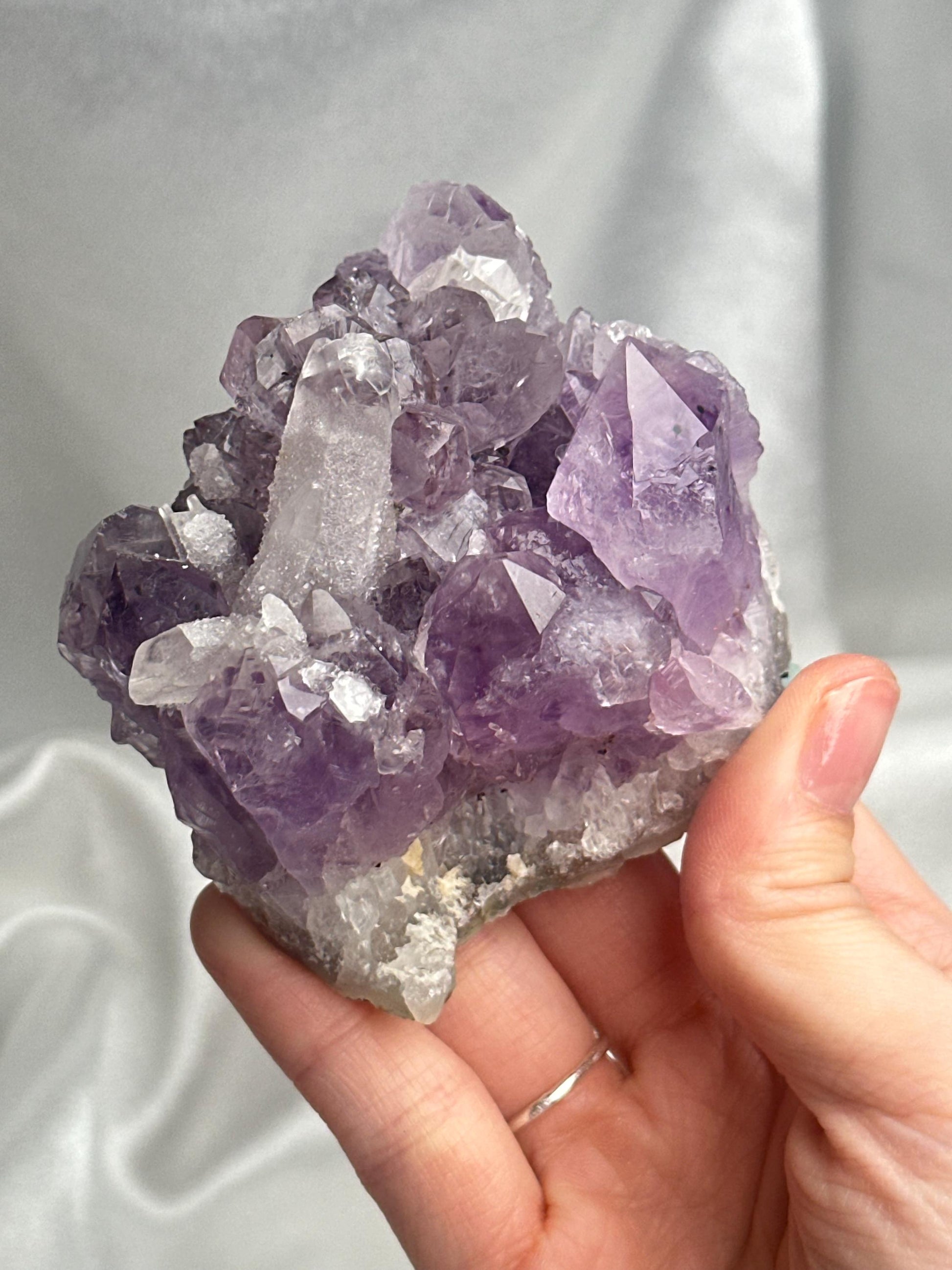 Amethyst with Druzy Quartz Point | Natural Purple Quartz Crystal Specimen | Sparkling Druzy Formation Decor Gift for Collectors
