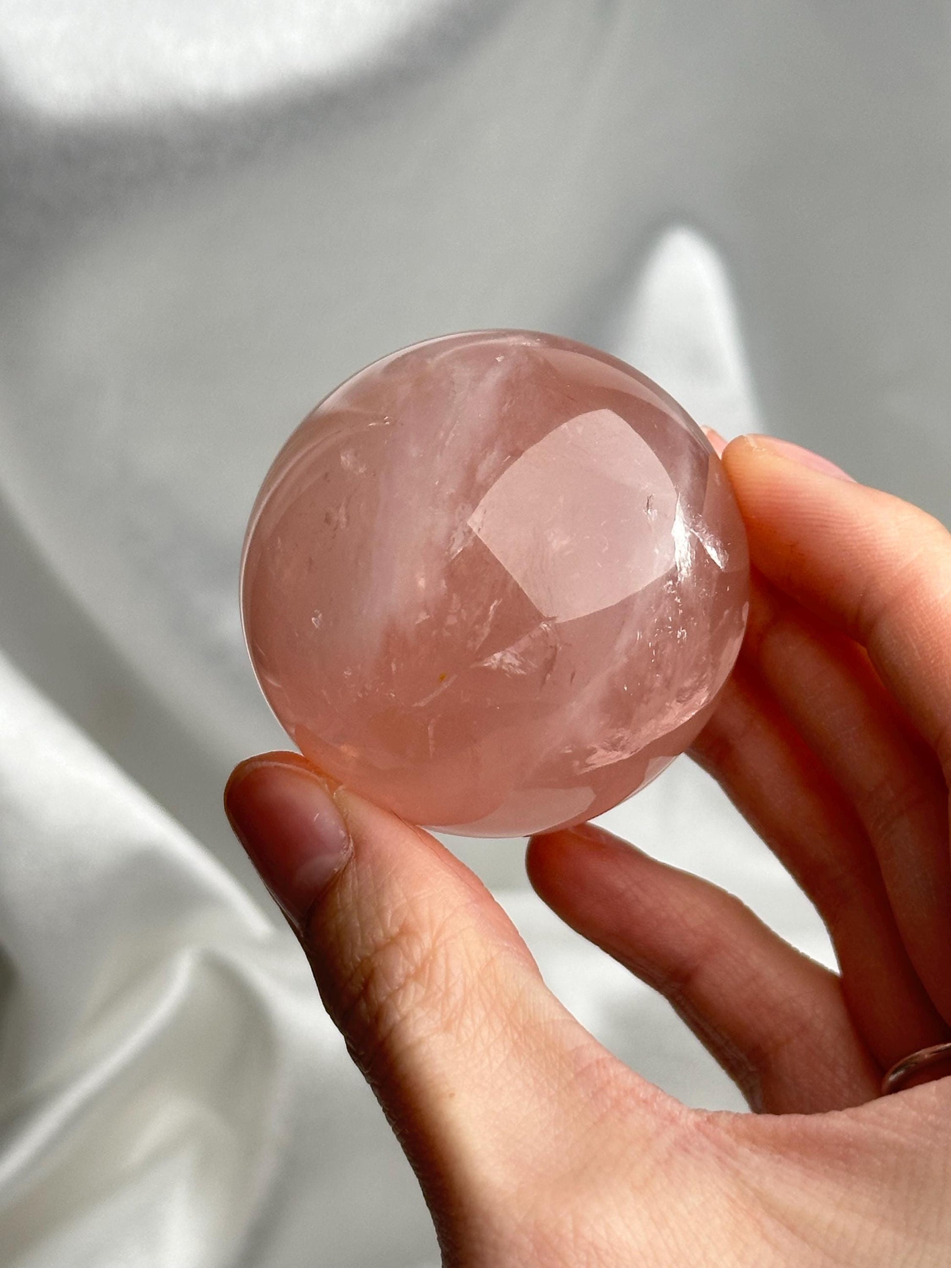 Watermelon Pink Rose Quartz Sphere | Natural Pink Quartz Crystal Ball | Unique Banded Gemstone Decor Gift for Collectors & Display