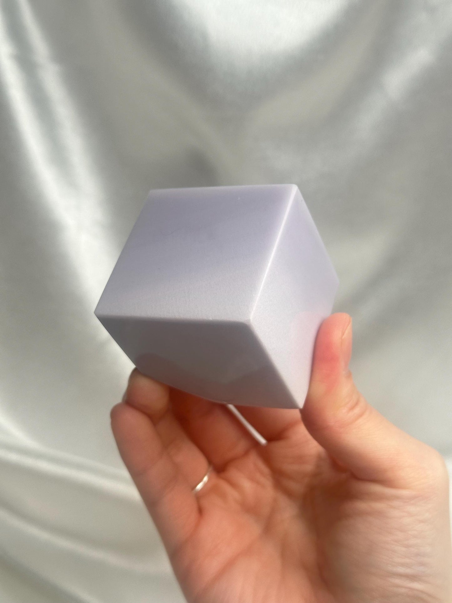Yttrium Fluorite Floating Cube | Polished Purple Fluorite Crystal Carving | Geometric Mineral Display for Collectors & Decor