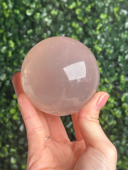 Rose Quartz Sphere – Polished Pink Crystal Orb of Love, Gentle Heart Chakra Stone, Decor, Meditation, or Gift Display