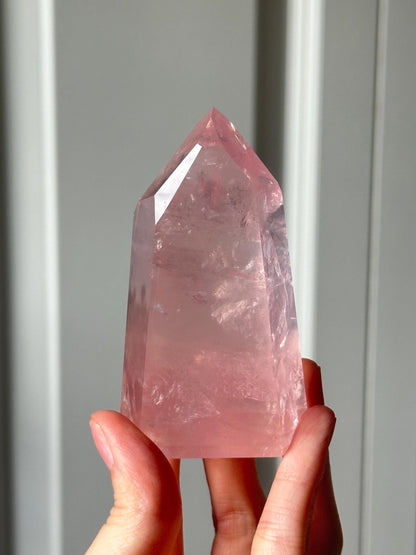 HQ Gemmy Rose Quartz Tower from Brazil | Natural High Clarity Pink Quartz Crystal Point | Collector Specimen, Home Decor & Gift