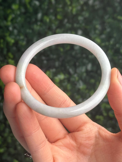 Slim Pale Burmese Jade Bangle 53mm | Untreated Grade A Natural Jadeite Bracelet | Elegant Green White Jade Jewelry Gift for Everyday Wear