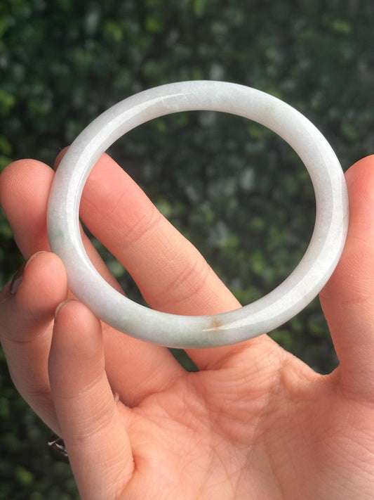Slim Pale Burmese Jade Bangle 53mm | Untreated Grade A Natural Jadeite Bracelet | Elegant Green White Jade Jewelry Gift for Everyday Wear