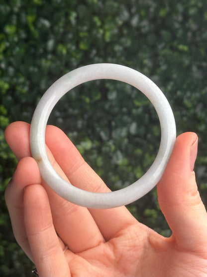 Slim Pale Burmese Jade Bangle 53mm | Untreated Grade A Natural Jadeite Bracelet | Elegant Green White Jade Jewelry Gift for Everyday Wear
