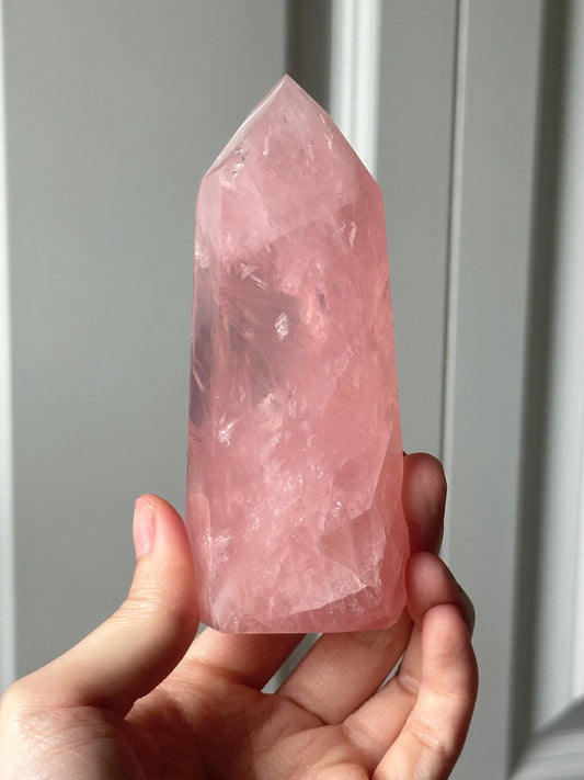 HQ Gemmy Rose Quartz Tower from Brazil | Natural High Clarity Pink Quartz Crystal Point | Collector Specimen, Home Decor & Gift
