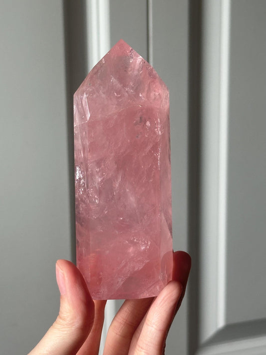 HQ Gemmy Rose Quartz Tower from Brazil | Natural High Clarity Pink Quartz Crystal Point | Collector Specimen, Home Decor & Gift