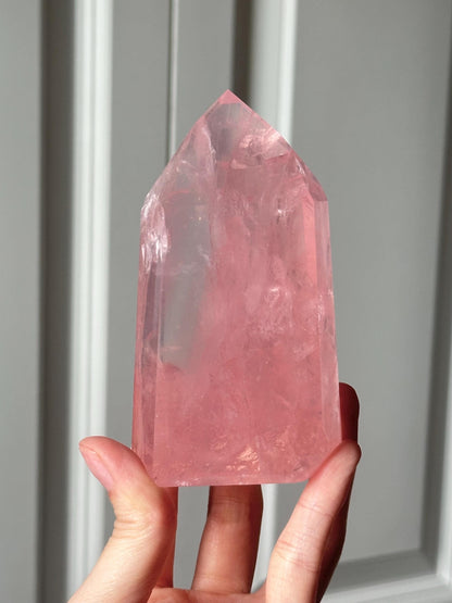 HQ Gemmy Rose Quartz Tower from Brazil | Natural High Clarity Pink Quartz Crystal Point | Collector Specimen, Home Decor & Gift