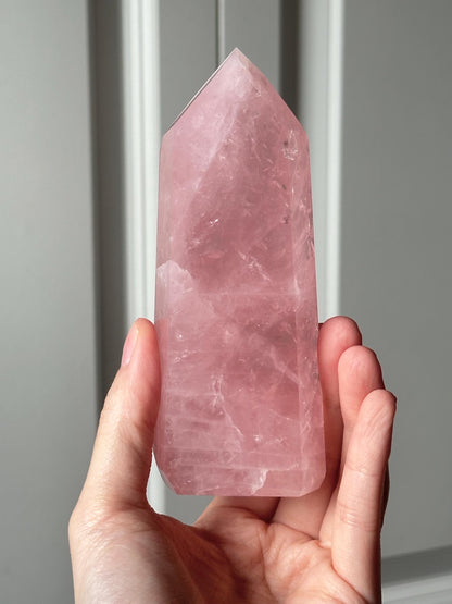 HQ Gemmy Rose Quartz Tower from Brazil | Natural High Clarity Pink Quartz Crystal Point | Collector Specimen, Home Decor & Gift