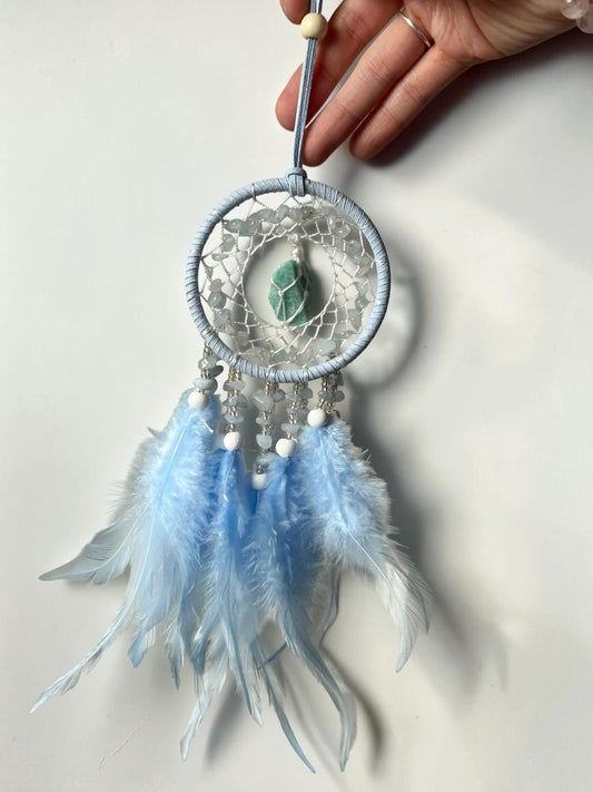 Amazonite Dream Catcher Wall Hanging | Natural Amazonite Crystal Decor | Boho Home Decor, Spiritual Gift, Bedroom & Nursery Decor