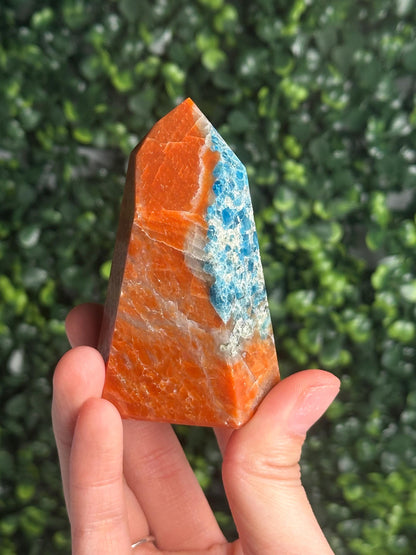 Orange Calcite Blue Apatite Tower from Brazil - YOU PICK! | Natural Colorful Crystal Point | Bright Mineral Decor, Collector Specimen & Gift