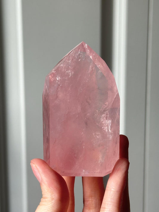 HQ Gemmy Rose Quartz Tower from Brazil | Natural High Clarity Pink Quartz Crystal Point | Collector Specimen, Home Decor & Gift