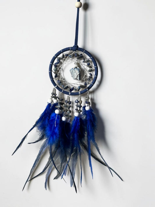 Lapis Lazuli Dream Catcher Wall Hanging | Natural Blue Crystal Decor | Boho Home Decor, Spiritual Gift, Bedroom & Nursery Decor