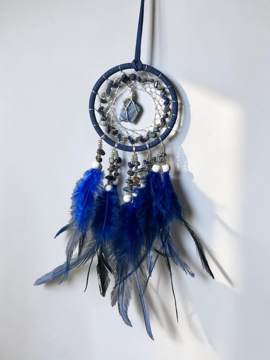 Lapis Lazuli Dream Catcher Wall Hanging | Natural Blue Crystal Decor | Boho Home Decor, Spiritual Gift, Bedroom & Nursery Decor