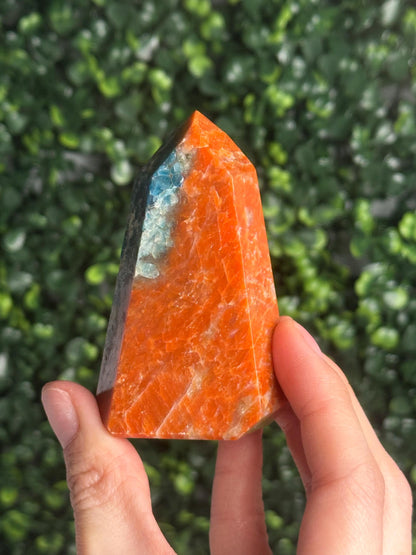 Orange Calcite Blue Apatite Tower from Brazil - YOU PICK! | Natural Colorful Crystal Point | Bright Mineral Decor, Collector Specimen & Gift