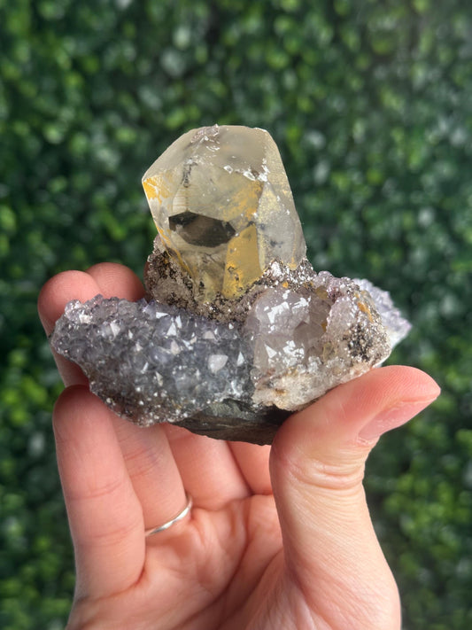 Amethyst with Calcite Specimen | Natural Purple Quartz Crystal Cluster | Sparkling Mineral Display Piece, Collector Gift & Home Decor