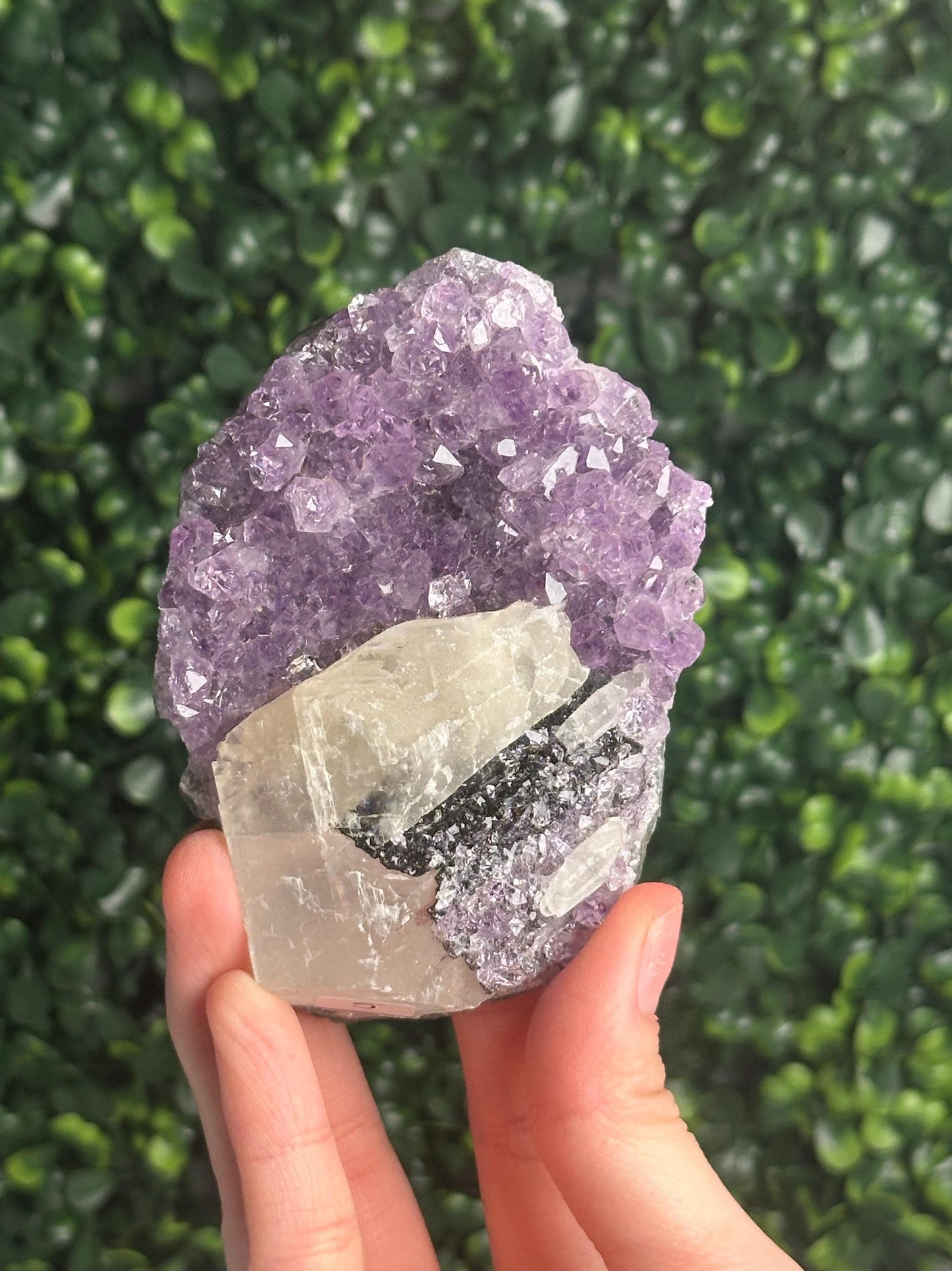 Amethyst with Calcite Specimen Goethite | Natural Purple Quartz Crystal Cluster | Sparkling Mineral Display Piece, Collector Gift Home Decor