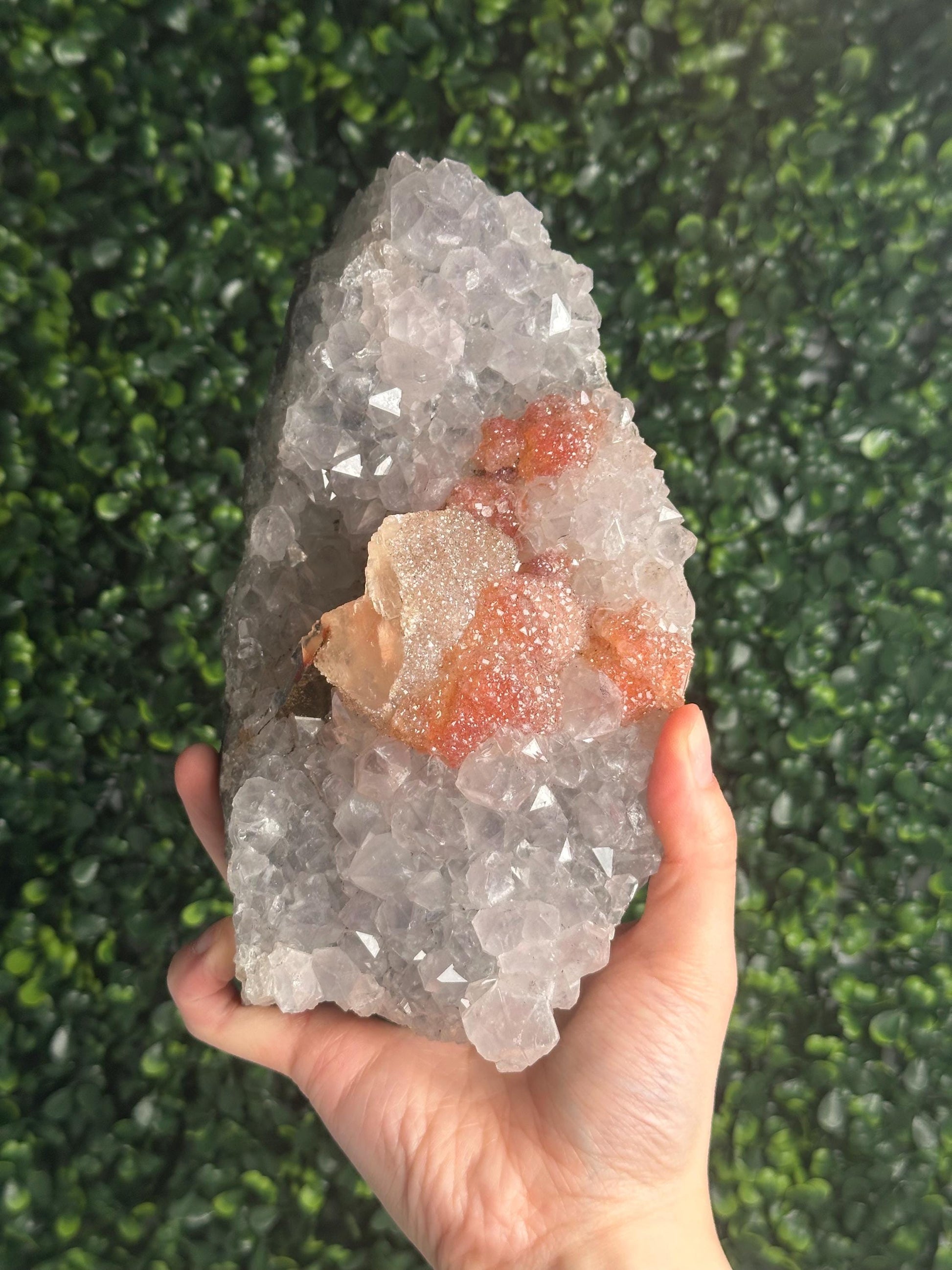 Amethyst with Peach Druzy & Calcite Specimen | Natural Purple Quartz Crystal Cluster | Sparkling Mineral Decor Gift for Collectors