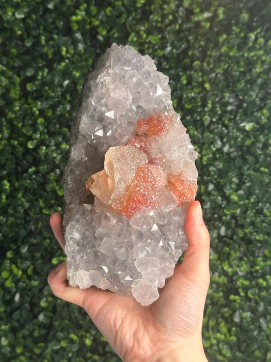Amethyst with Peach Druzy & Calcite Specimen | Natural Purple Quartz Crystal Cluster | Sparkling Mineral Decor Gift for Collectors