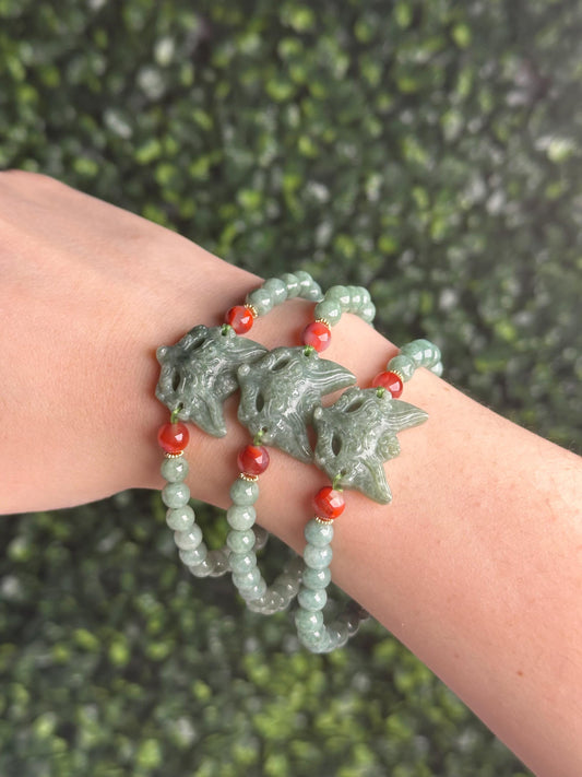 Jade Kitsune Fox Bracelet | Natural Jade Crystal Bead Bracelet | Nine-Tailed Fox Jewelry for Luck, Protection & Everyday Wear