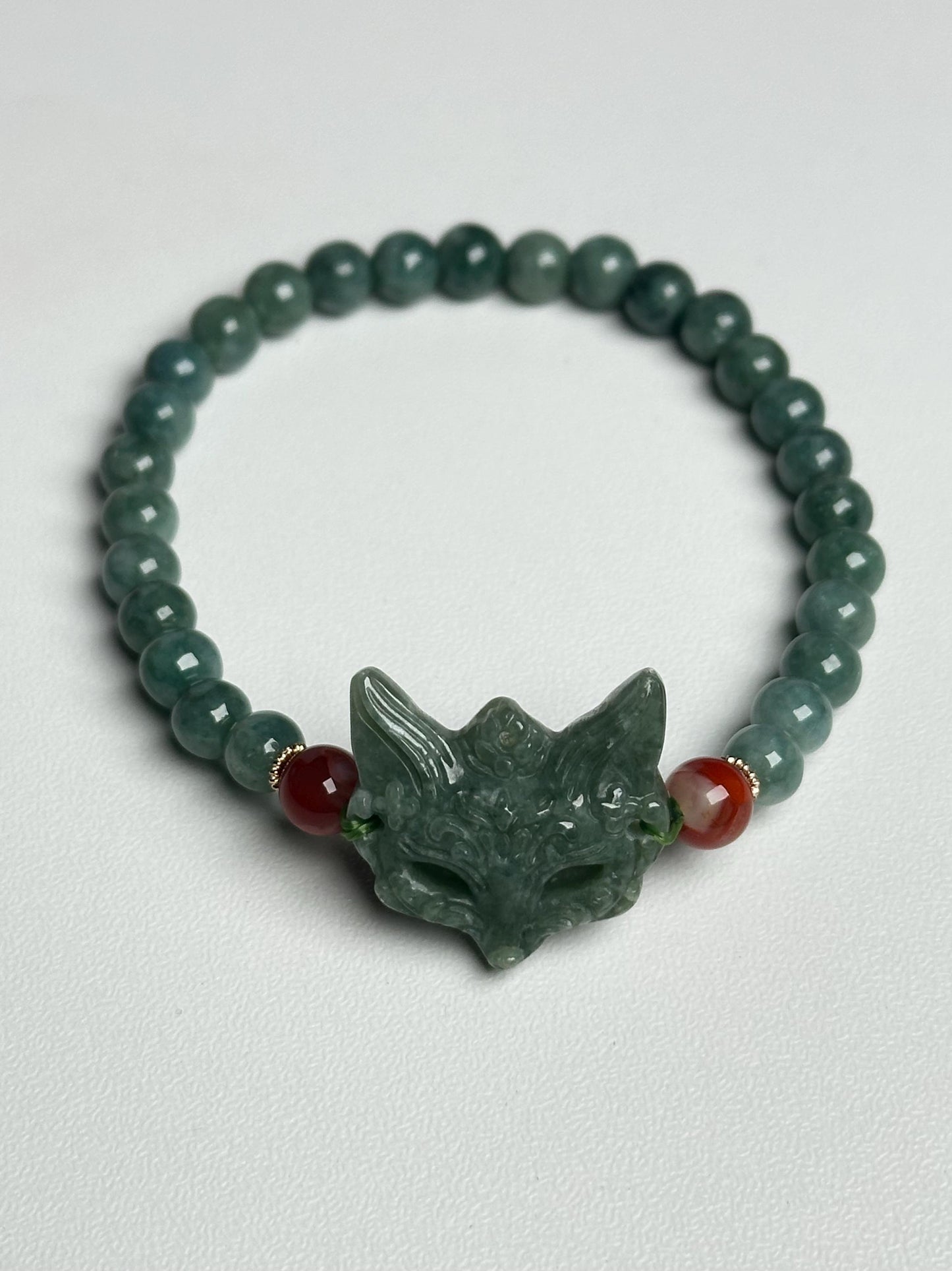 Jade Kitsune Fox Bracelet | Natural Jade Crystal Bead Bracelet | Nine-Tailed Fox Jewelry for Luck, Protection & Everyday Wear
